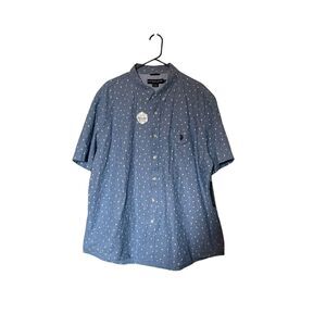 New U.S. Polo Assn. Mens Light Blue White Palm Trees Anchor Woven Shirt 3XL